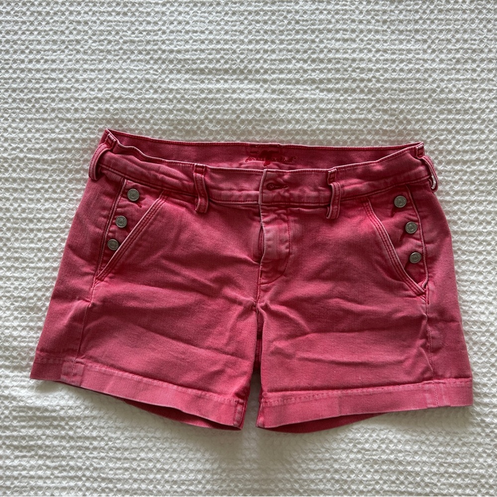 7 For All Mankind Mid-length Jean Shorts in Faded Red Wash, Size 28